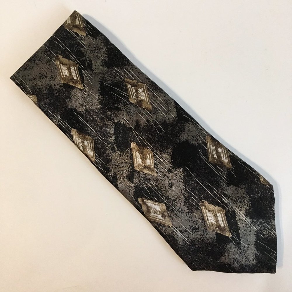 David Taylor Neck Tie Gold Silver Grey Black Modern Abstract Mens Neckwear